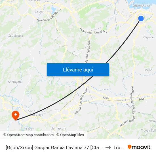 [Gijón/Xixón]  Gaspar García Laviana 77 [Cta 07418] to Trubia map