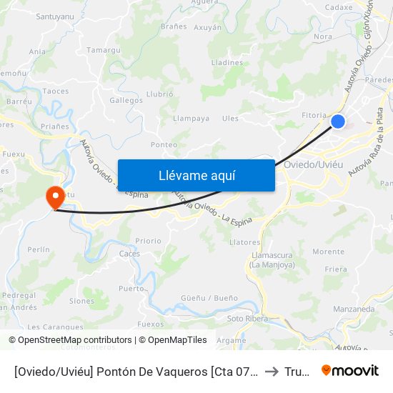 [Oviedo/Uviéu]  Pontón De Vaqueros [Cta 07421] to Trubia map