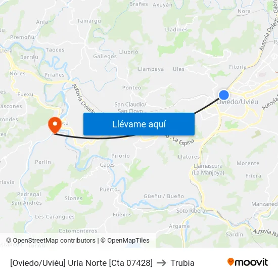 [Oviedo/Uviéu]  Uría Norte [Cta 07428] to Trubia map