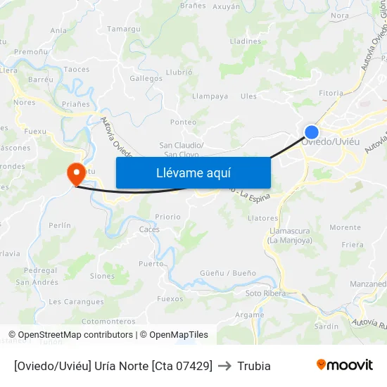 [Oviedo/Uviéu]  Uría Norte [Cta 07429] to Trubia map