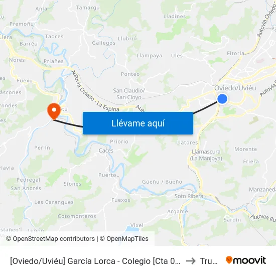 [Oviedo/Uviéu]  García Lorca - Colegio [Cta 07432] to Trubia map