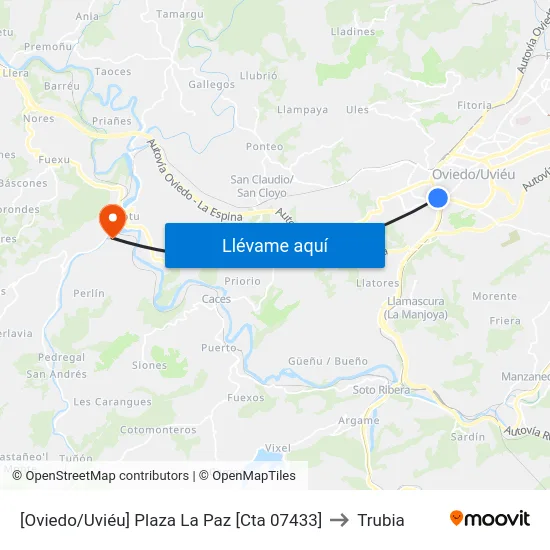 [Oviedo/Uviéu]  Plaza La Paz [Cta 07433] to Trubia map