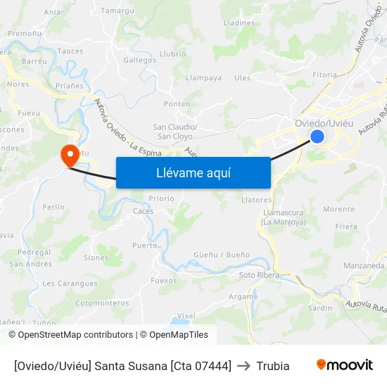 [Oviedo/Uviéu]  Santa Susana [Cta 07444] to Trubia map