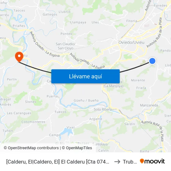 [Calderu, El|Caldero, El]  El Calderu [Cta 07465] to Trubia map