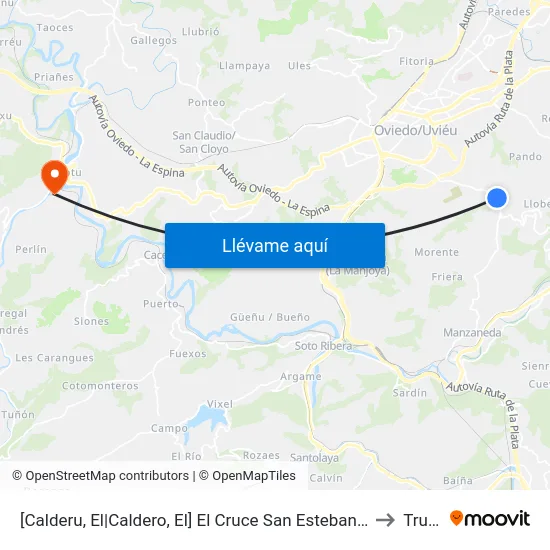 [Calderu, El|Caldero, El]  El Cruce San Esteban [Cta 07467] to Trubia map