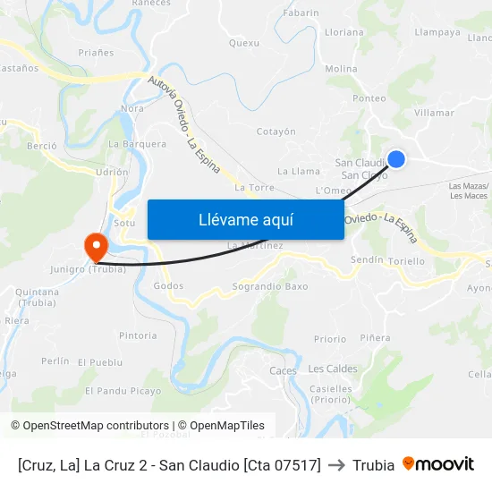 [Cruz, La]  La Cruz 2 - San Claudio [Cta 07517] to Trubia map