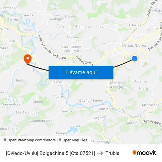 [Oviedo/Uviéu]  Bolgachina 5 [Cta 07521] to Trubia map