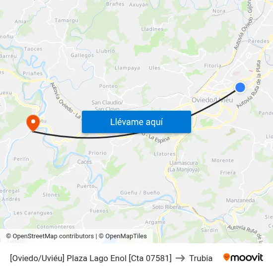 [Oviedo/Uviéu]  Plaza Lago Enol [Cta 07581] to Trubia map