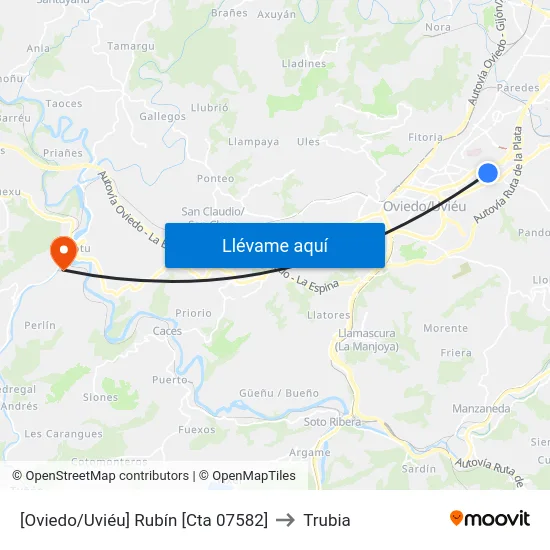 [Oviedo/Uviéu]  Rubín [Cta 07582] to Trubia map