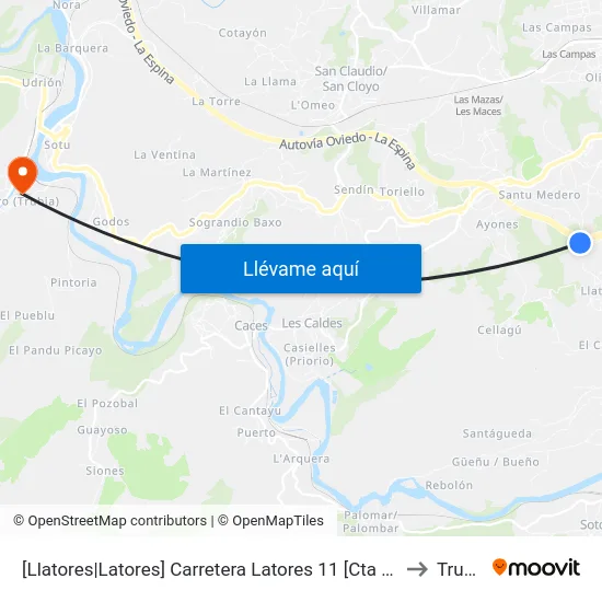 [Llatores|Latores]  Carretera Latores 11 [Cta 07608] to Trubia map