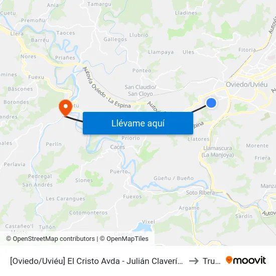 [Oviedo/Uviéu]  El Cristo Avda - Julián Clavería [Cta 07619] to Trubia map