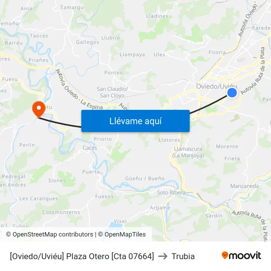 [Oviedo/Uviéu]  Plaza Otero [Cta 07664] to Trubia map