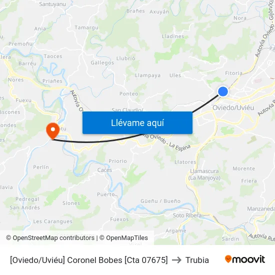 [Oviedo/Uviéu]  Coronel Bobes [Cta 07675] to Trubia map