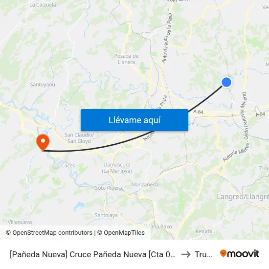 [Pañeda Nueva]  Cruce Pañeda Nueva [Cta 07992] to Trubia map