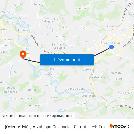 [Oviedo/Uviéu]  Arzobispo Guisasola - Campillín [Cta 16830] to Trubia map