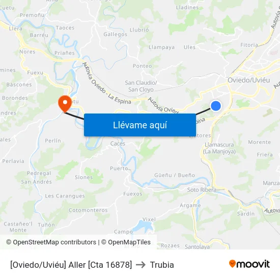 [Oviedo/Uviéu]  Aller [Cta 16878] to Trubia map