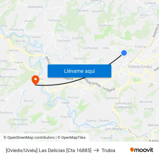 [Oviedo/Uviéu]  Las Delicias [Cta 16885] to Trubia map