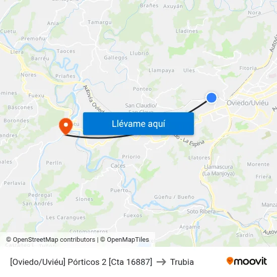 [Oviedo/Uviéu]  Pórticos 2 [Cta 16887] to Trubia map