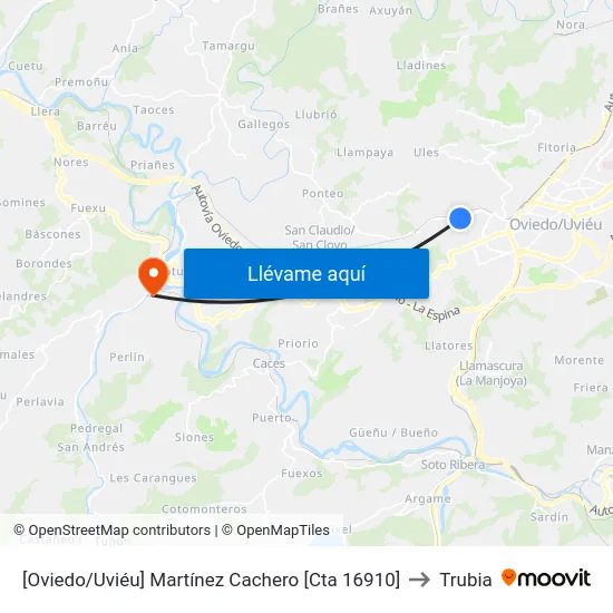 [Oviedo/Uviéu]  Martínez Cachero [Cta 16910] to Trubia map