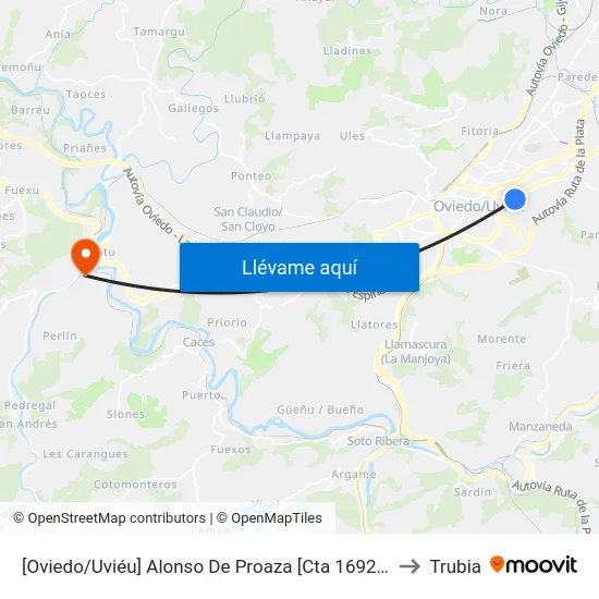 [Oviedo/Uviéu]  Alonso De Proaza [Cta 16925] to Trubia map