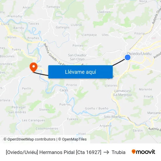 [Oviedo/Uviéu]  Hermanos Pidal [Cta 16927] to Trubia map