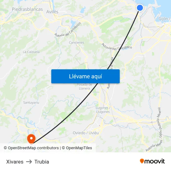 Xivares to Trubia map