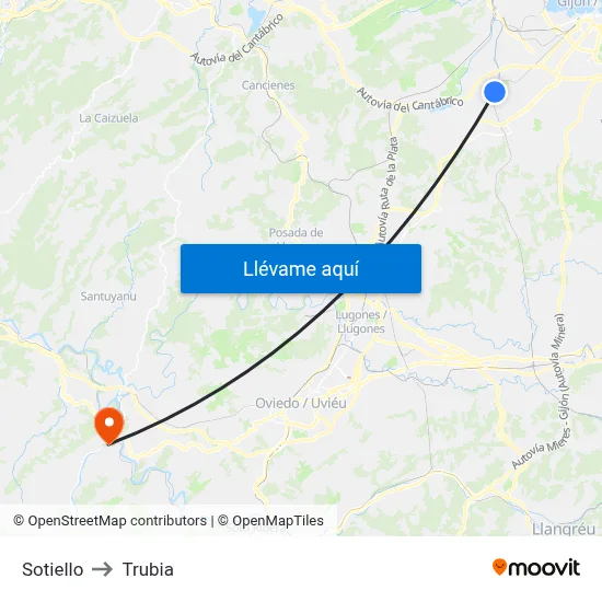 Sotiello to Trubia map