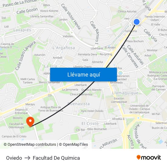 Oviedo to Facultad De Química map