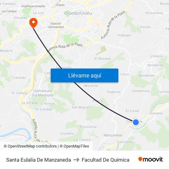 Santa Eulalia De Manzaneda to Facultad De Química map