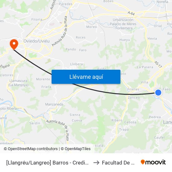 [Llangréu/Langreo]  Barros - Credine [Cta 20918] to Facultad De Química map