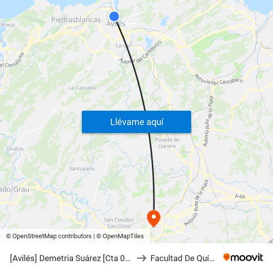 [Avilés]  Demetria Suárez [Cta 01038] to Facultad De Química map