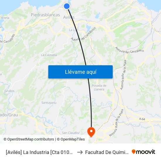 [Avilés]  La Industria [Cta 01047] to Facultad De Química map