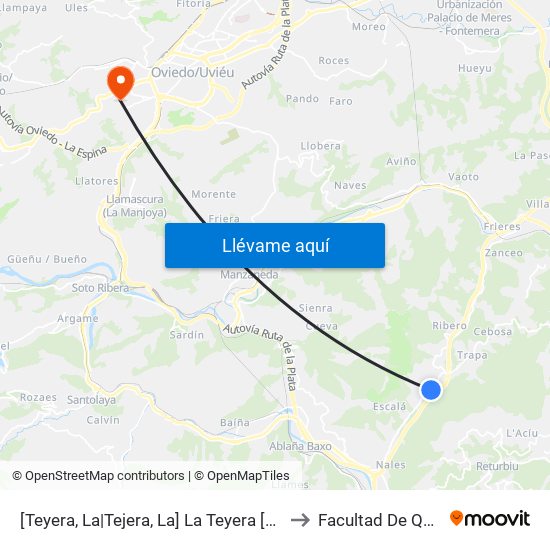 [Teyera, La|Tejera, La]  La Teyera [Cta 01136] to Facultad De Química map