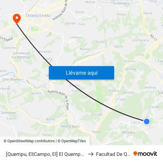 [Quempu, El|Campo, El]  El Quempu [Cta 01169] to Facultad De Química map