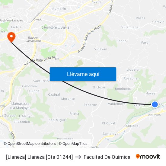 [Llaneza]  Llaneza [Cta 01244] to Facultad De Química map