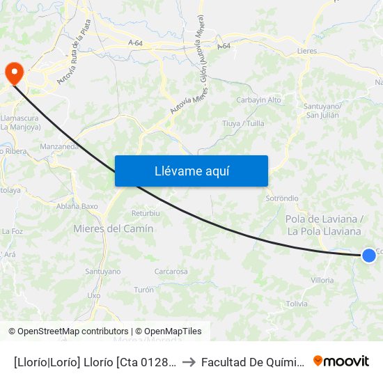 [Llorío|Lorío]  Llorío [Cta 01287] to Facultad De Química map