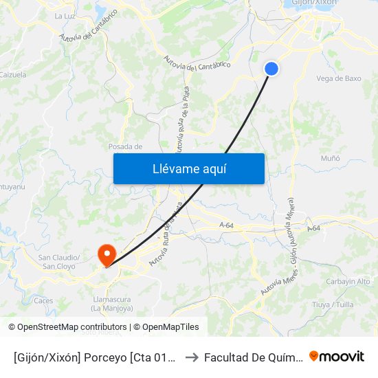 [Gijón/Xixón]  Porceyo [Cta 01322] to Facultad De Química map