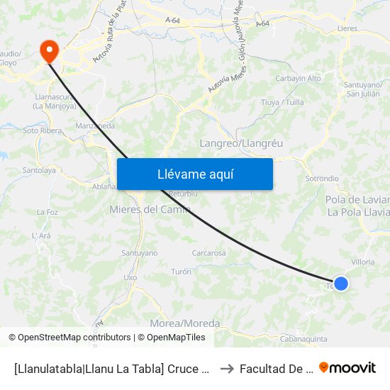 [Llanulatabla|Llanu La Tabla]  Cruce Fresneo [Cta 01327] to Facultad De Química map