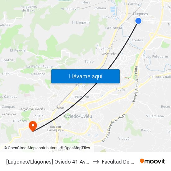 [Lugones/Llugones]  Oviedo 41 Avda [Cta 02051] to Facultad De Química map