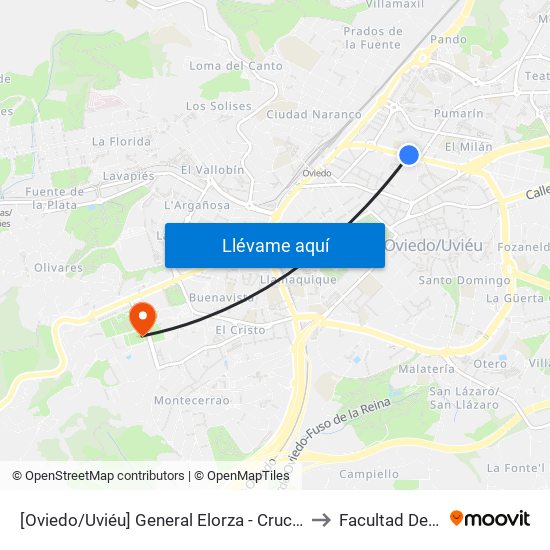 [Oviedo/Uviéu]  General Elorza - Cruce La Lila [Cta 02060] to Facultad De Química map