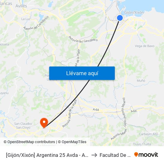 [Gijón/Xixón]  Argentina 25 Avda - Ateneo [Cta 02928] to Facultad De Química map