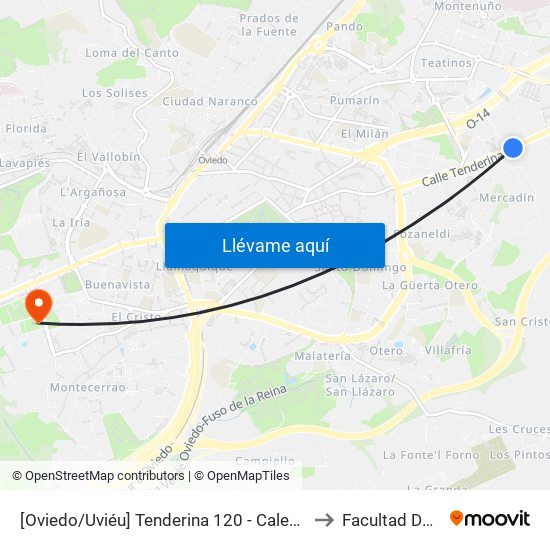 [Oviedo/Uviéu]  Tenderina 120 - Caleya Cordero [Cta 03611] to Facultad De Química map