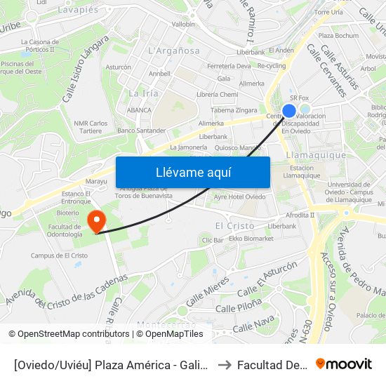 [Oviedo/Uviéu]  Plaza América - Galicia Avda [Cta 07307] to Facultad De Química map