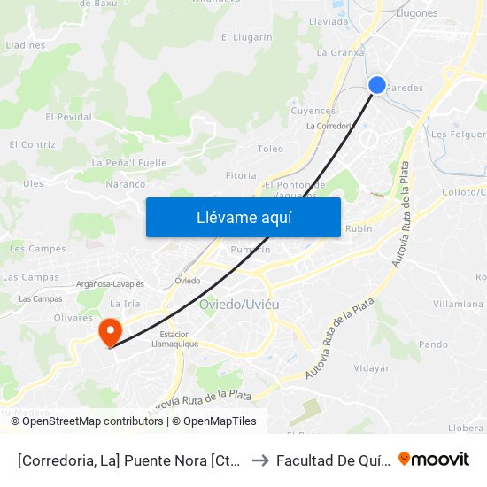 [Corredoria, La]  Puente Nora [Cta 07417] to Facultad De Química map