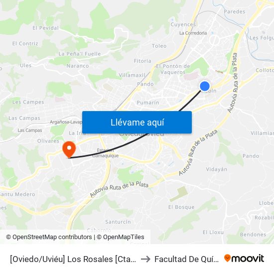 [Oviedo/Uviéu]  Los Rosales [Cta 07585] to Facultad De Química map