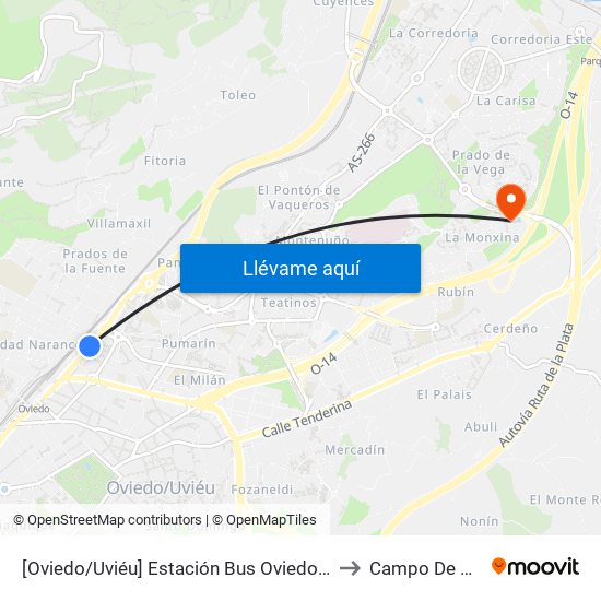 [Oviedo/Uviéu]  Estación Bus Oviedo - Pepe Cosmen [Cta 01549] to Campo De Matalablima map