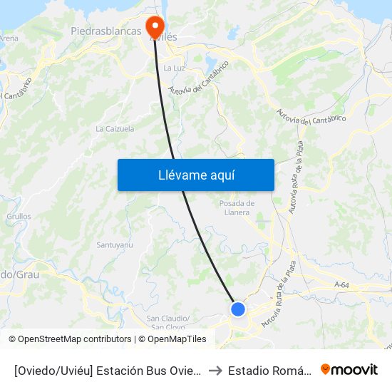[Oviedo/Uviéu]  Estación Bus Oviedo - Pepe Cosmen [Cta 01549] to Estadio Román Suárez Puerta map