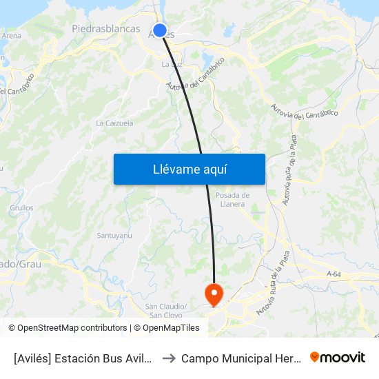 [Avilés]  Estación Bus Avilés [Cta 00161] to Campo Municipal Hermanos Llana map