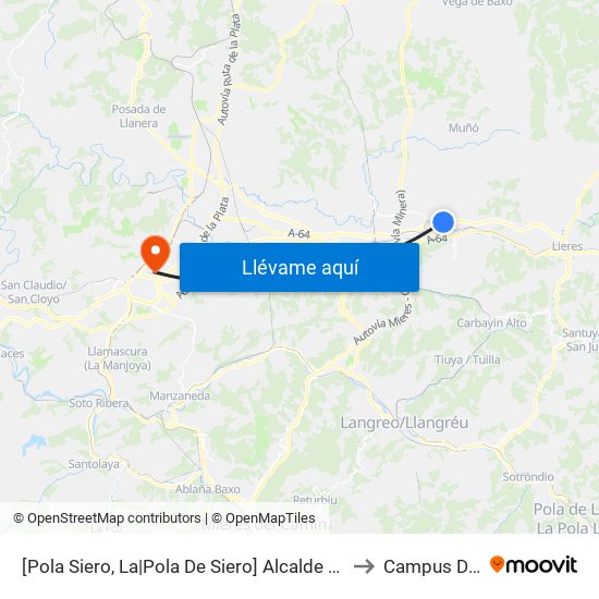 [Pola Siero, La|Pola De Siero]  Alcalde Parrondo [Cta 17240] to Campus Del Milán map