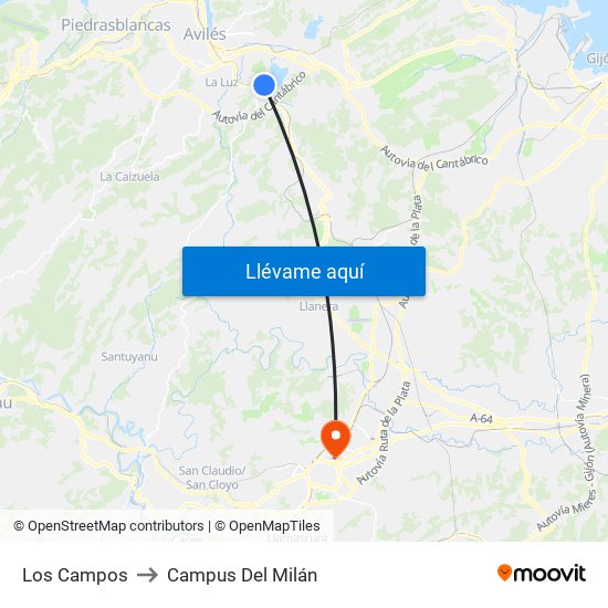 Los Campos to Campus Del Milán map